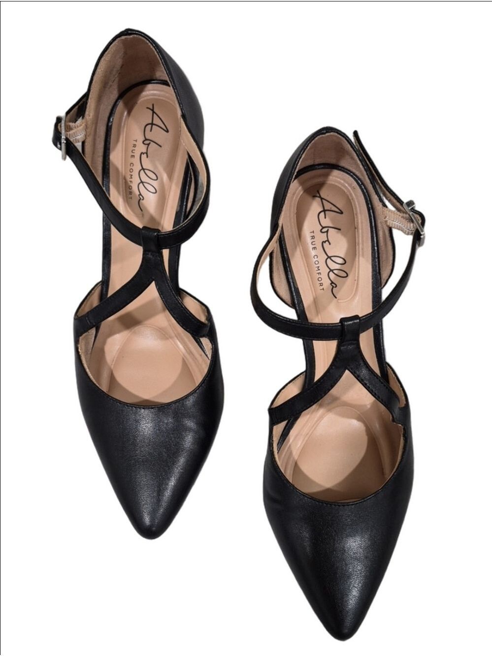 Abella True Comfort Black Criss-Cross Strap Pump Heels Size 7.5 M
